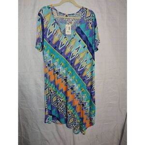 R. Rouge Women's PLUS Size 3X Multicolored Asymmetrical Short Sleeve Dress